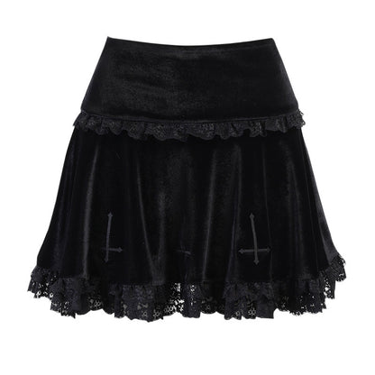 Gothic Cross Embroidery Lace Mini Skirt SK4