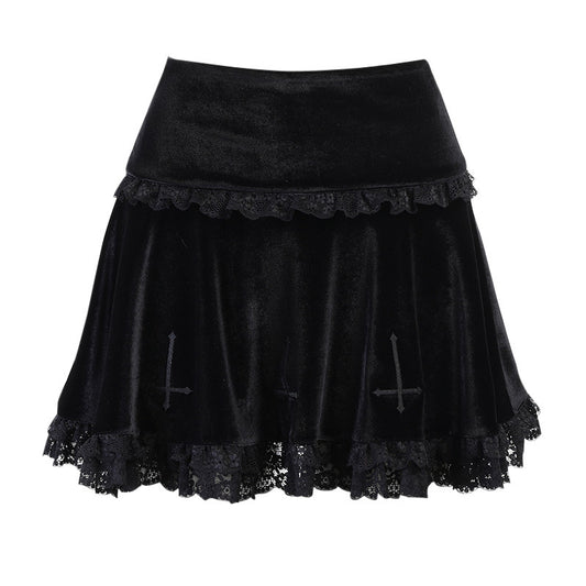 Gothic Cross Embroidery Lace Mini Skirt SK4