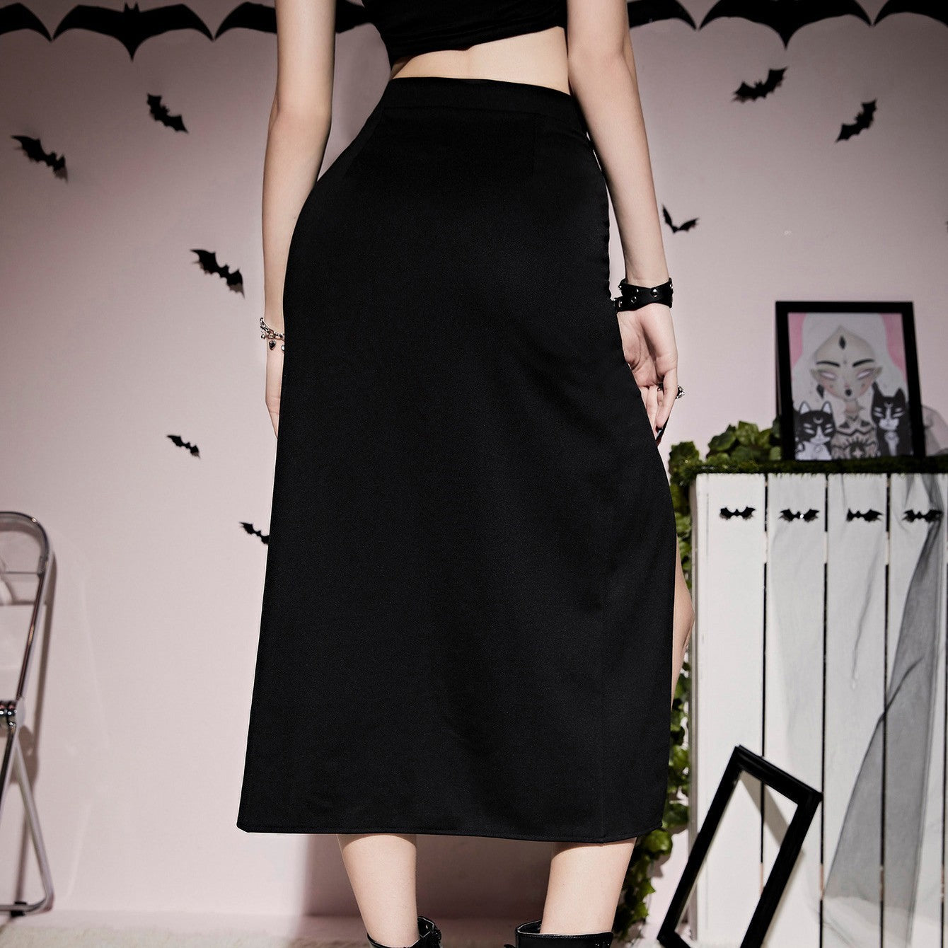 Gothic High Slit Lace-Up Skirt