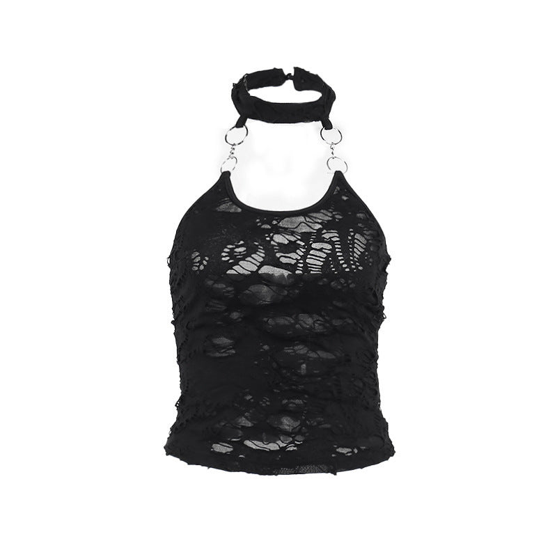 Dark Style Ripped Cool Fabric Halter Top Women