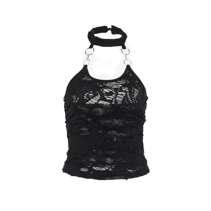 Dark Style Ripped Cool Fabric Halter Top Women
