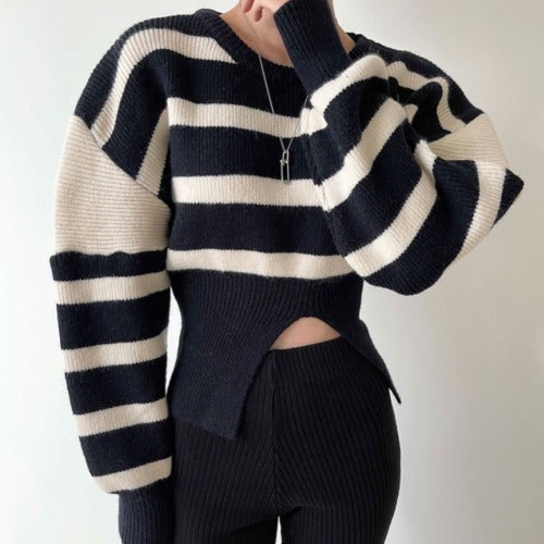 Korean Chic Autumn And Winter Retro Careful Machine Slit Design Sweater