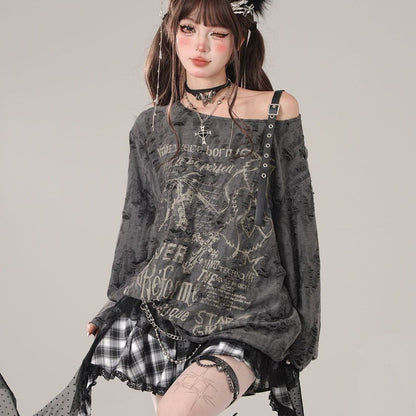Waste Soil Wind Ripped Off-the-shoulder Long Sleeve