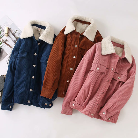 Thin striped corduroy cotton coat Korean style