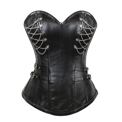 Black Goth Overbust Corset with Metal Chains