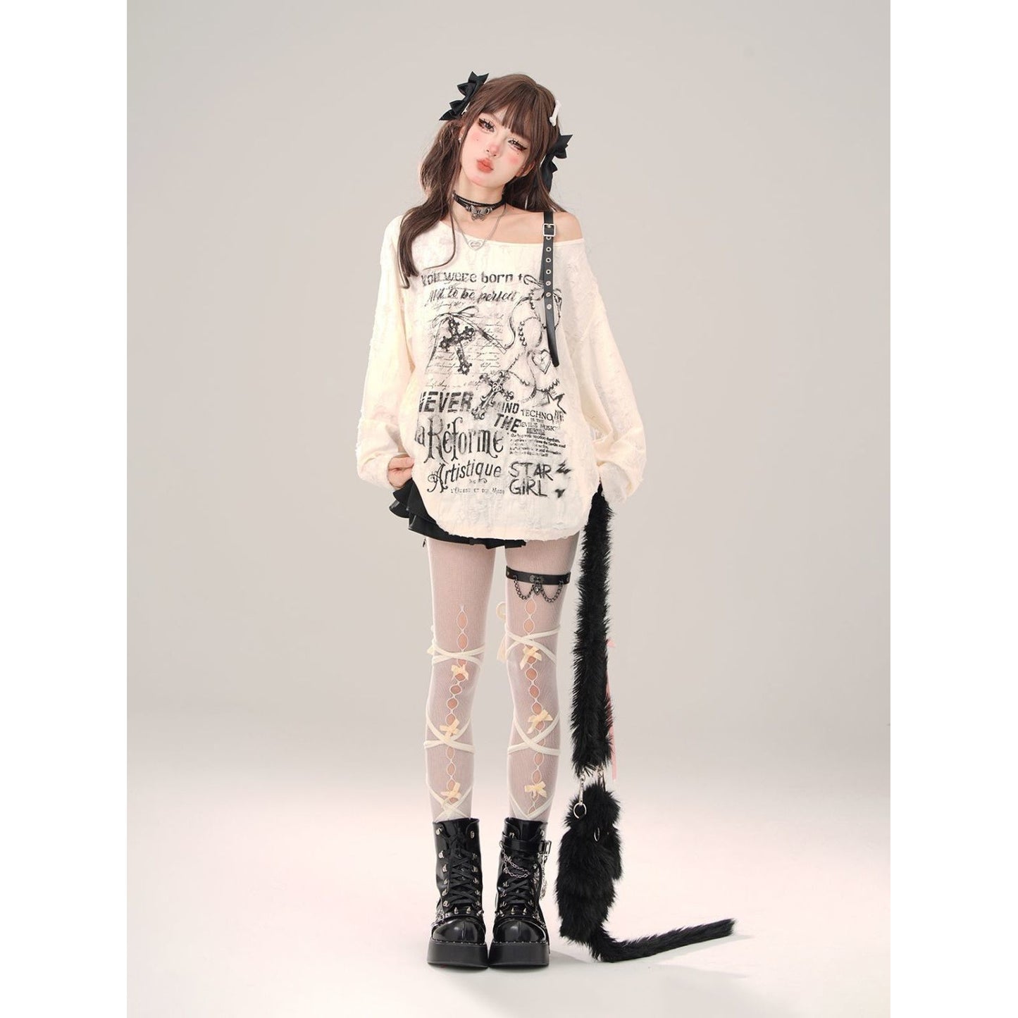 Waste Soil Wind Ripped Off-the-shoulder Long Sleeve
