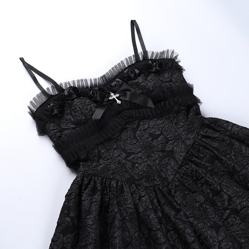 Dark Goth Rose Lace Sling Dress