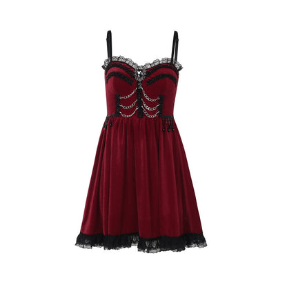 Halloween Dark Chain Lace A- Line Dress Women