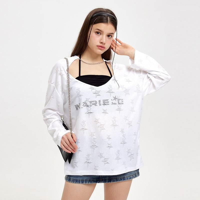 Lace-up Halterneck Long-sleeved Top