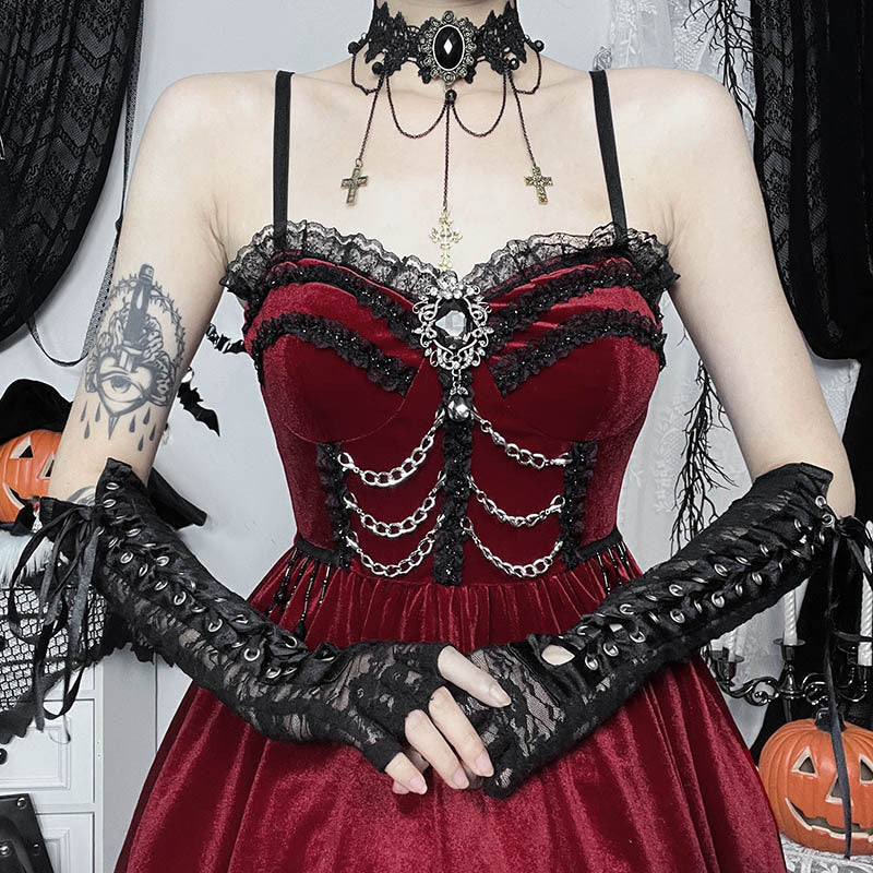 Halloween Dark Chain Lace A- Line Dress Women
