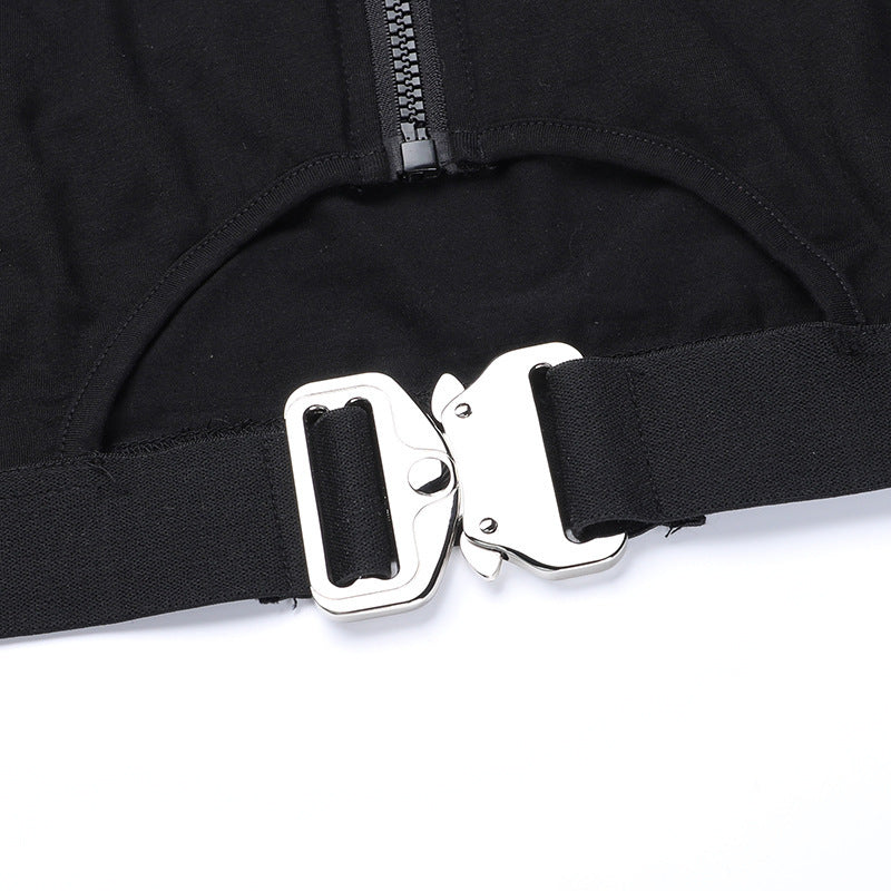 Dark Slim-fit Off-shoulder Waist Hollow-out Vest Top For Women