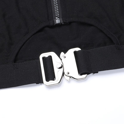 Dark Slim-fit Off-shoulder Waist Hollow-out Vest Top For Women