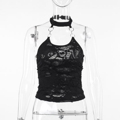 Dark Style Ripped Cool Fabric Halter Top Women
