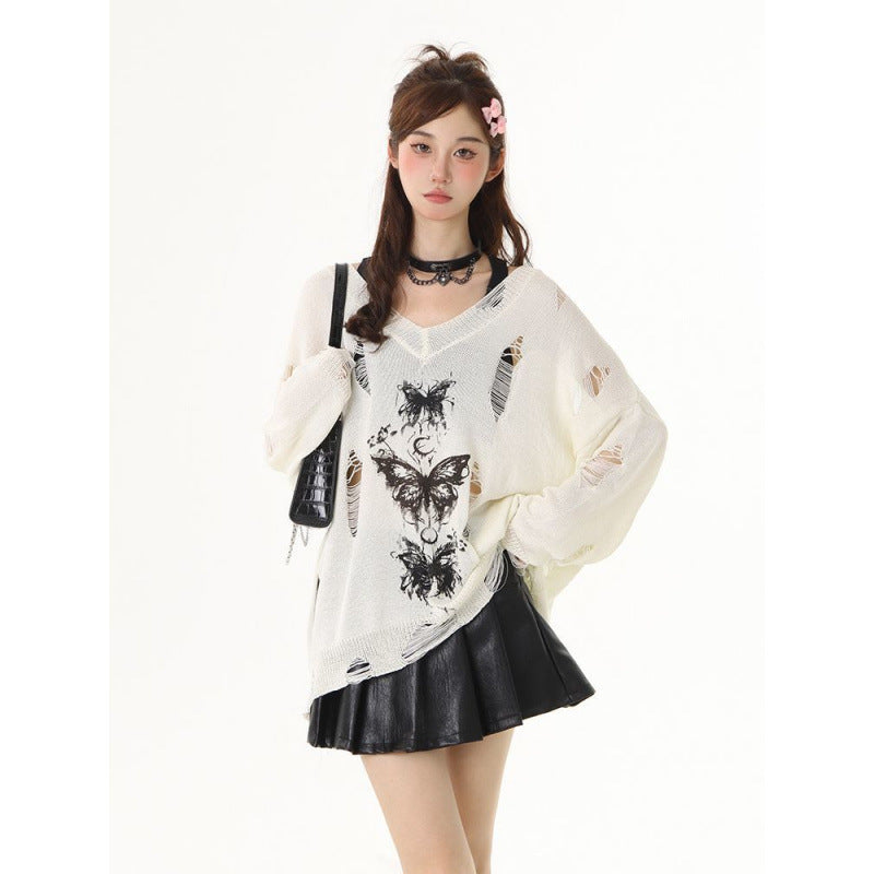 Fashion Graffiti Butterfly Hollow T-shirt